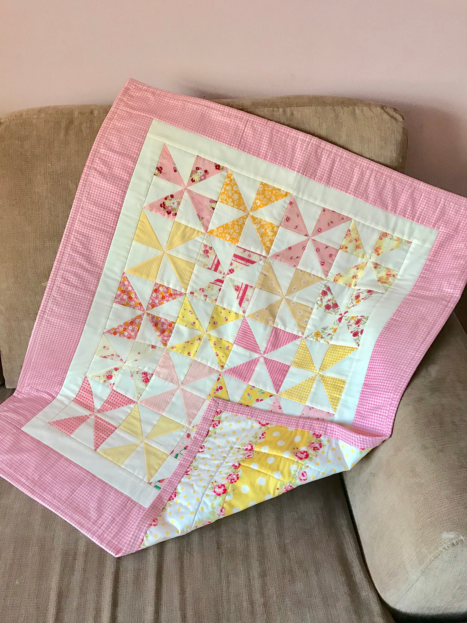 Patchwork Quilt Pink and Yellow Decor New Baby Gift Etsy