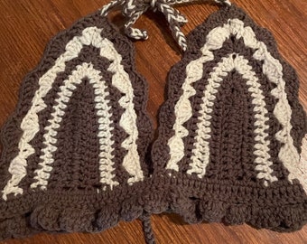 Crochet bikini top  Brown and cream