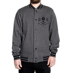 Dragstrip Kustom Mens Varsity Baseball Grey Black Jacket 13 Lives