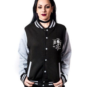 Dragstrip Kustom Womens Varsity Baseball Jacket 13 Lives