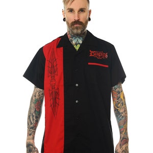 Dragstrip Ropa Hombre Bowling Camisa Pinstrip Diseño rojo
