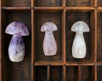 Large Crystal Mushrooms, amethyst, rose Quartz, clear Quartz, mushroom art