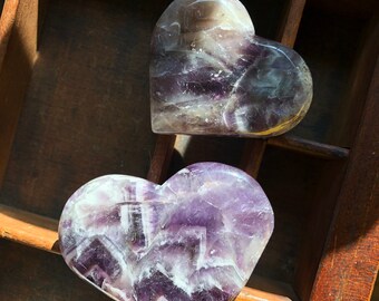 Chevron Amethyst Heart Stone, Polished Crystal Figurine, Healing Properties