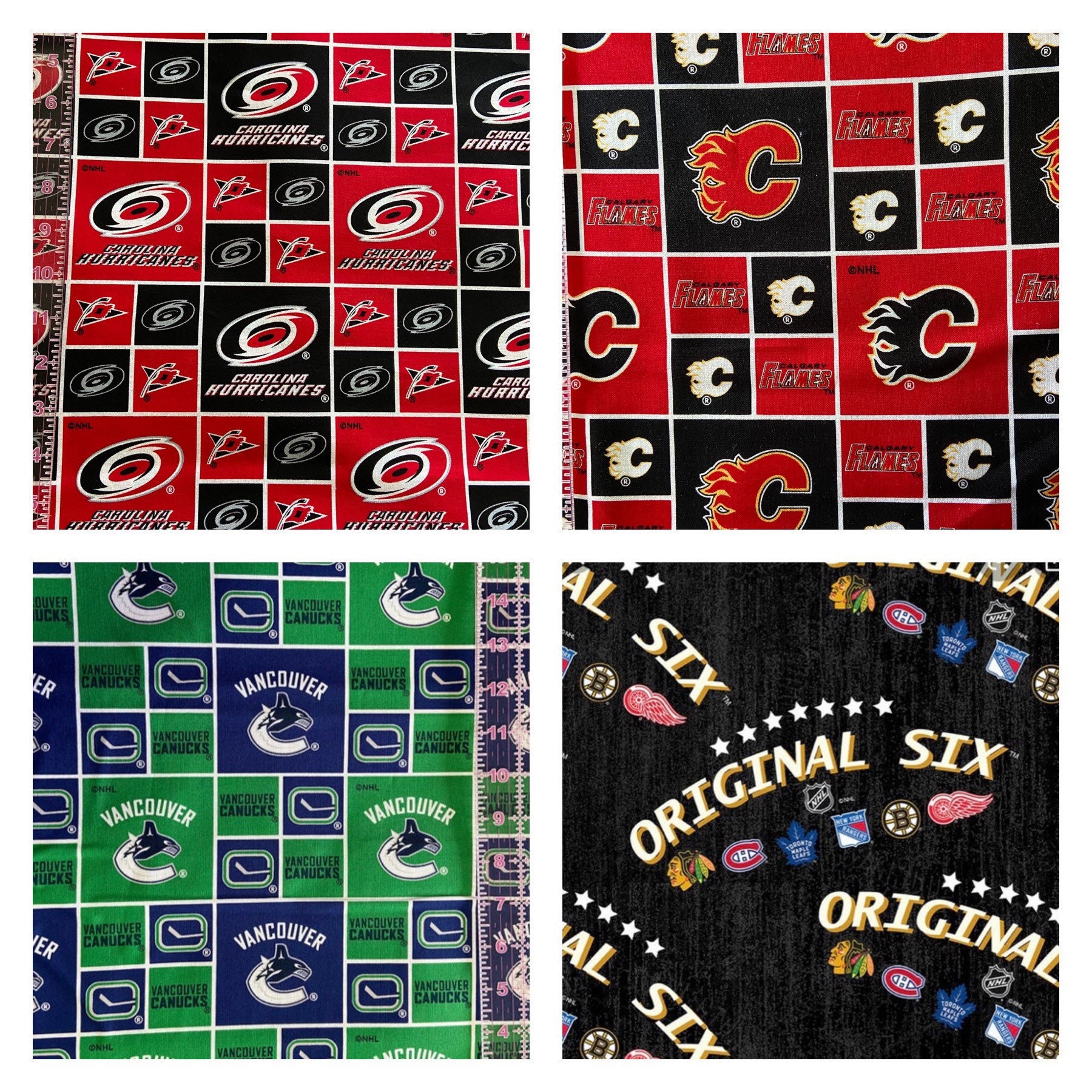 1/2 Yard NHL Fabric Cotton / Vancouver Canuks / Calgary Flames Etsy