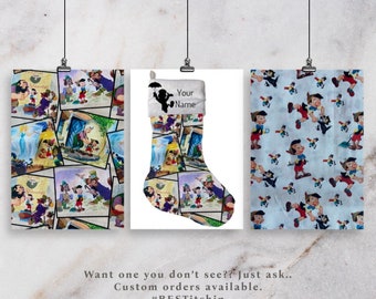 Personalized Christmas Stocking - Disney Stocking - Pinocchio embroidered stocking, Decorative Stocking, Christmas home decor