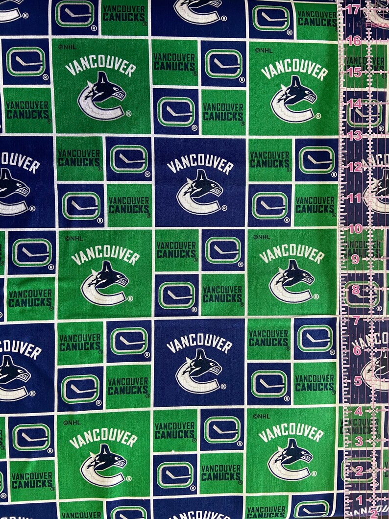 1/2 Yard NHL Fabric Cotton / Vancouver Canuks / Calgary Flames Etsy