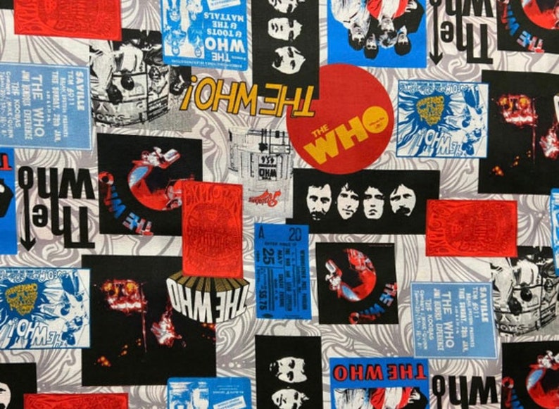 1/2 Yard Musik Band Baumwollstoff / ACDC / Kiss / Led Zeppelin / Def Leppard / The Who / Jimmy Buffet Baumwollstoff Bild 10