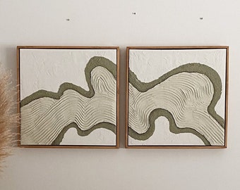conjunto de 2 arte abstracto de pared de yeso | arte 3d | arte en yeso | pintura de yeso | arte de la lona de yeso | wabi sabi | minimalista | mcm