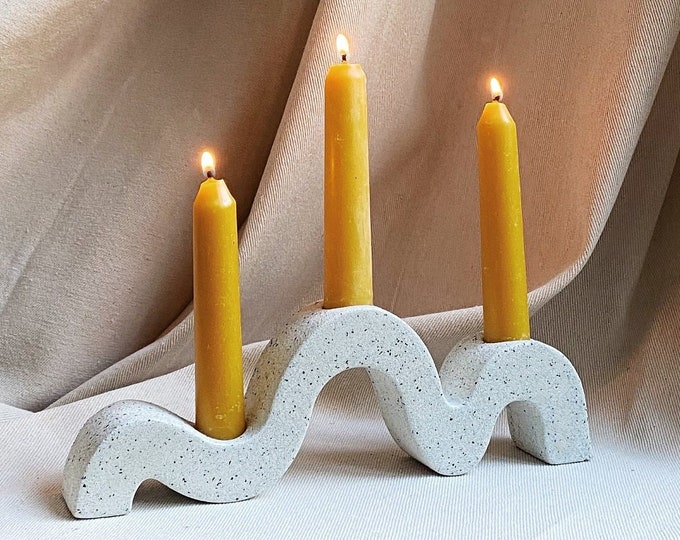Concrete candle holder Unda | decorative concrete object | concrete wave | concrete candlestick holder | concrete decor | mid-century |props