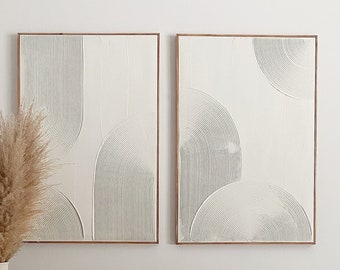 set of 2 framed abstract plaster wall art | 3d wall art | plaster art | plaster paint | plaster canvas art | arch decor | midcentury modern