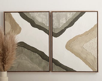 Juego de 2 lienzos abstractos de yeso enmarcados | Lienzo de yeso texturizado | Yeso | Arte texturizado | Pintura texturizada | Decoración de pared neutra