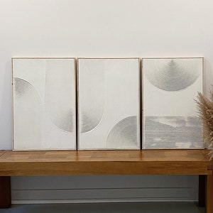 set of 3 framed abstract plaster wall art | 3d wall art | plaster art | plaster paint | plaster canvas art | arch decor | midcentury modern
