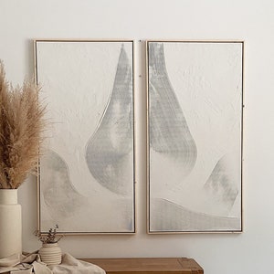 set of 2 framed abstract plaster wall art | 3d wall art | plaster art | plaster paint | plaster canvas art | arch decor | midcentury