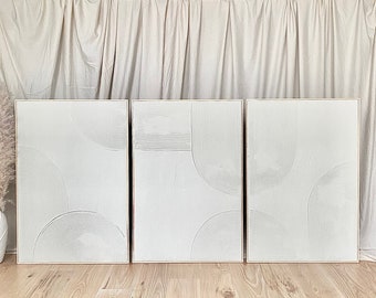 set van 3 getextureerde doeken | ingelijste gips abstracte kunst | getextureerde kunst | getextureerd whiteboard | midden van de eeuw | bogen | muur decoratie