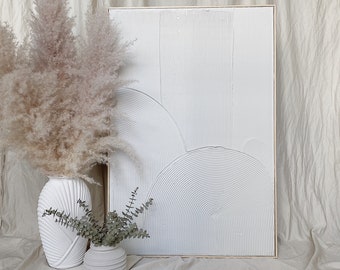 Ingelijste abstracte gipskunst | gips op canvas | canvas met textuur | kunst met textuur | whiteboard met textuur | mid-century | bogen | wanddecoratie