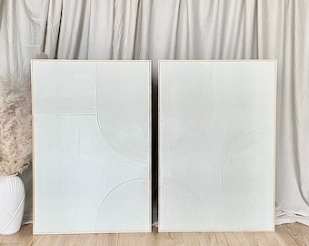 set van 2 getextureerde doeken | ingelijst gips abstracte kunst | getextureerde kunst | getextureerd whiteboard | halverwege de eeuw | boog | muur decoratie