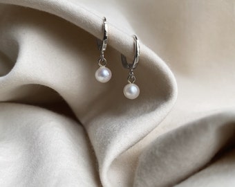 huggie earrings | dainty gold hoops | silver hoops | genuine pearl hoops | dainty earrings | minimalist earrings | untarnish
