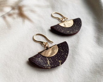 Leather earrings | old airplane seats leather | stainless steel | brass | minimalist earrings | hypoallergenic | upcycle