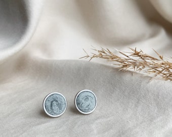 concrete earrings | stainless steel | minimalist jewelry | crushed pyrite | concrete jewelry | silver | pale gray