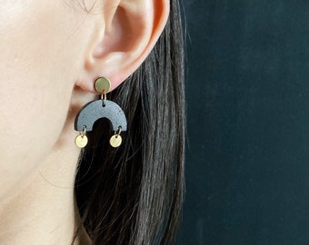 long concrete earrings | drop concrete earrings | dangle concrete earrings | stainless steel earrings | concrete jewelry | arch earrings