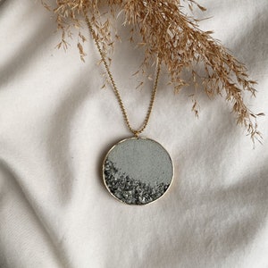 Concrete necklace concrete jewelry light gray concrete crushed pyrite statement necklace brass pendant stainless steel image 1