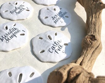 Sand Dollar Beach Place cards with Calligraphy