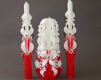 Carved candles Wedding candles Unity candle set Red candle Unity candles Wedding decor Red wedding