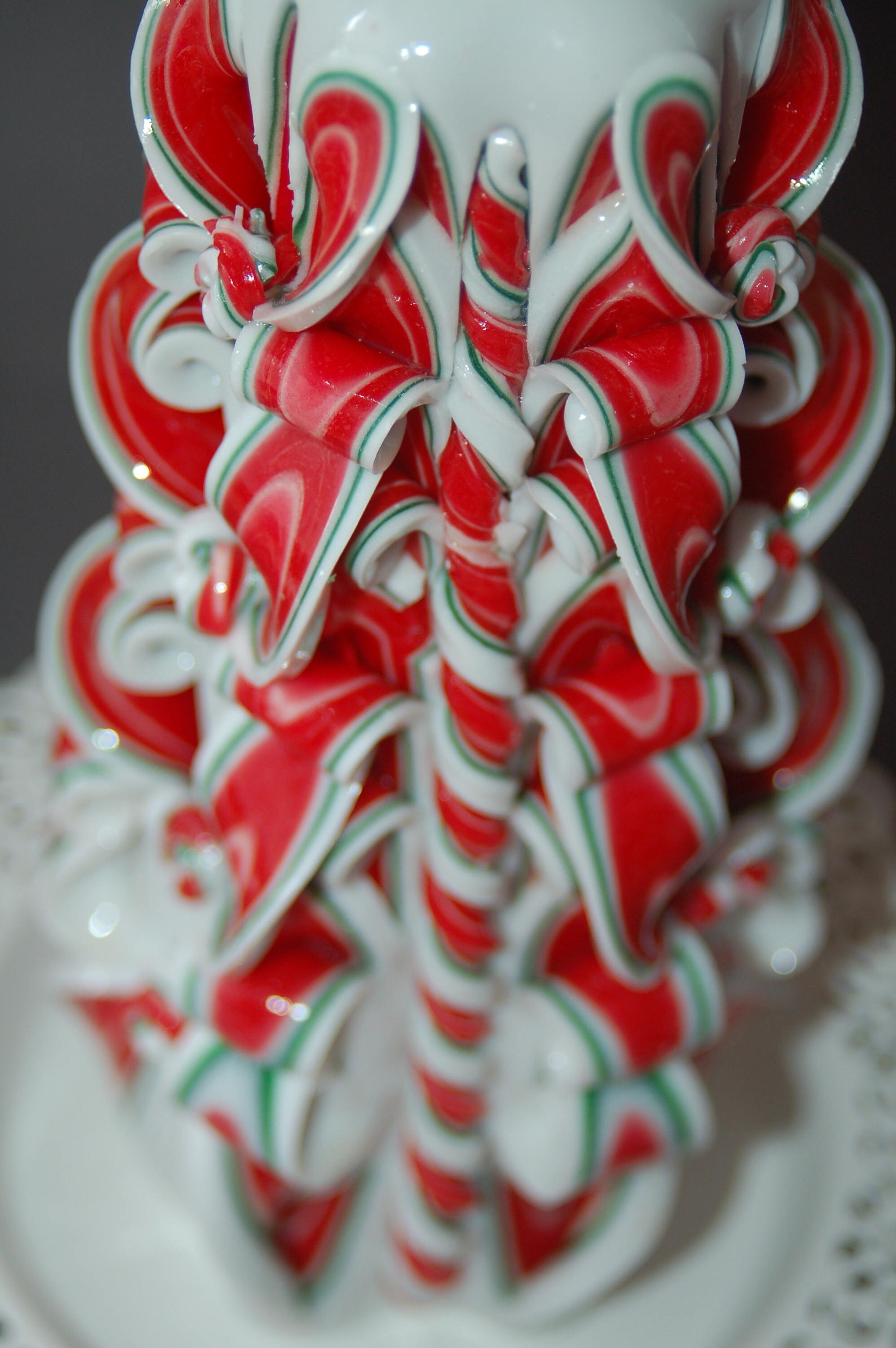 Red Green Christmas Candle Hand Carved Candles Christmas Holiday Decor