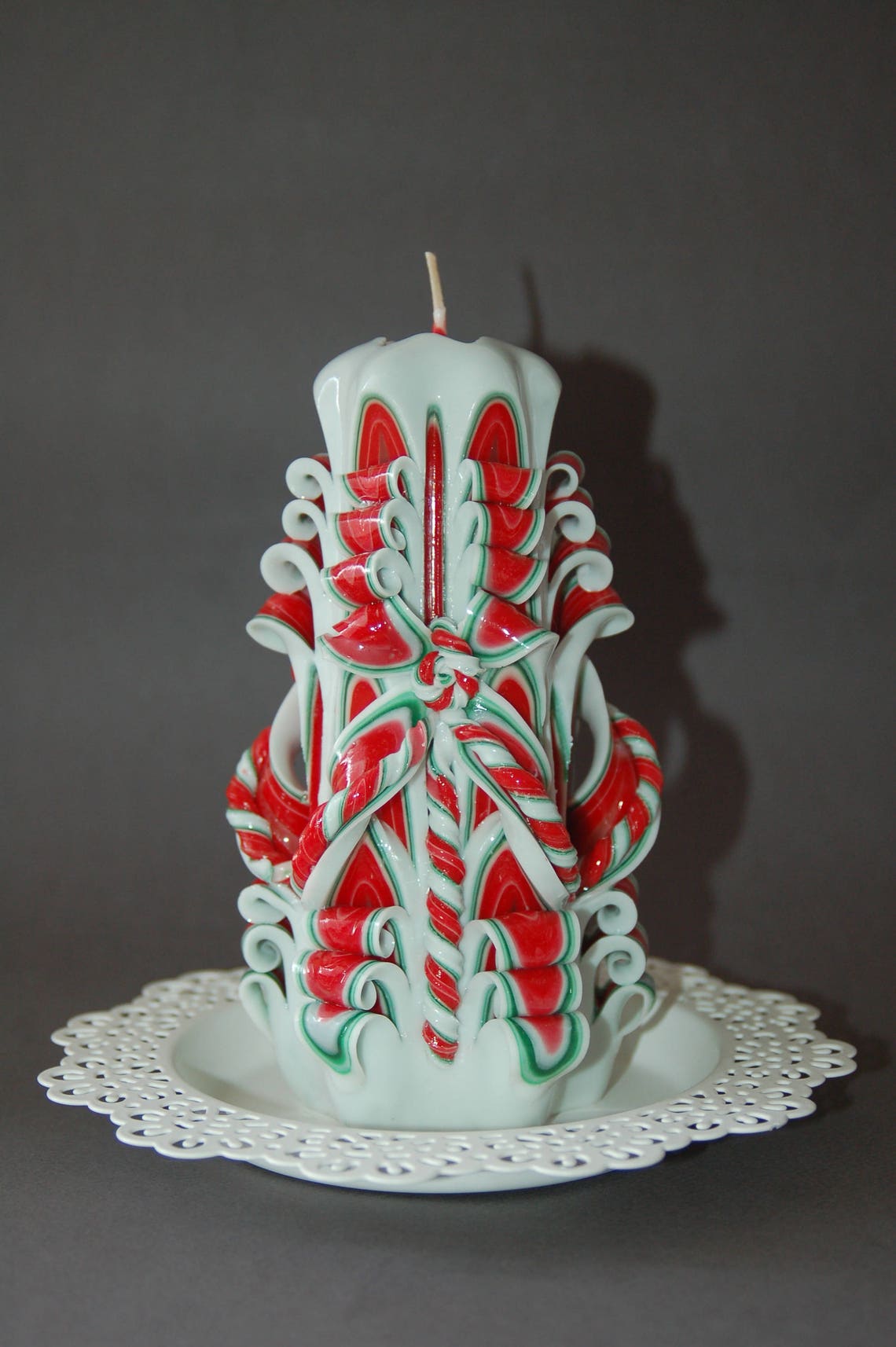 Red Green Christmas Candle Hand Carved Candles Christmas Etsy