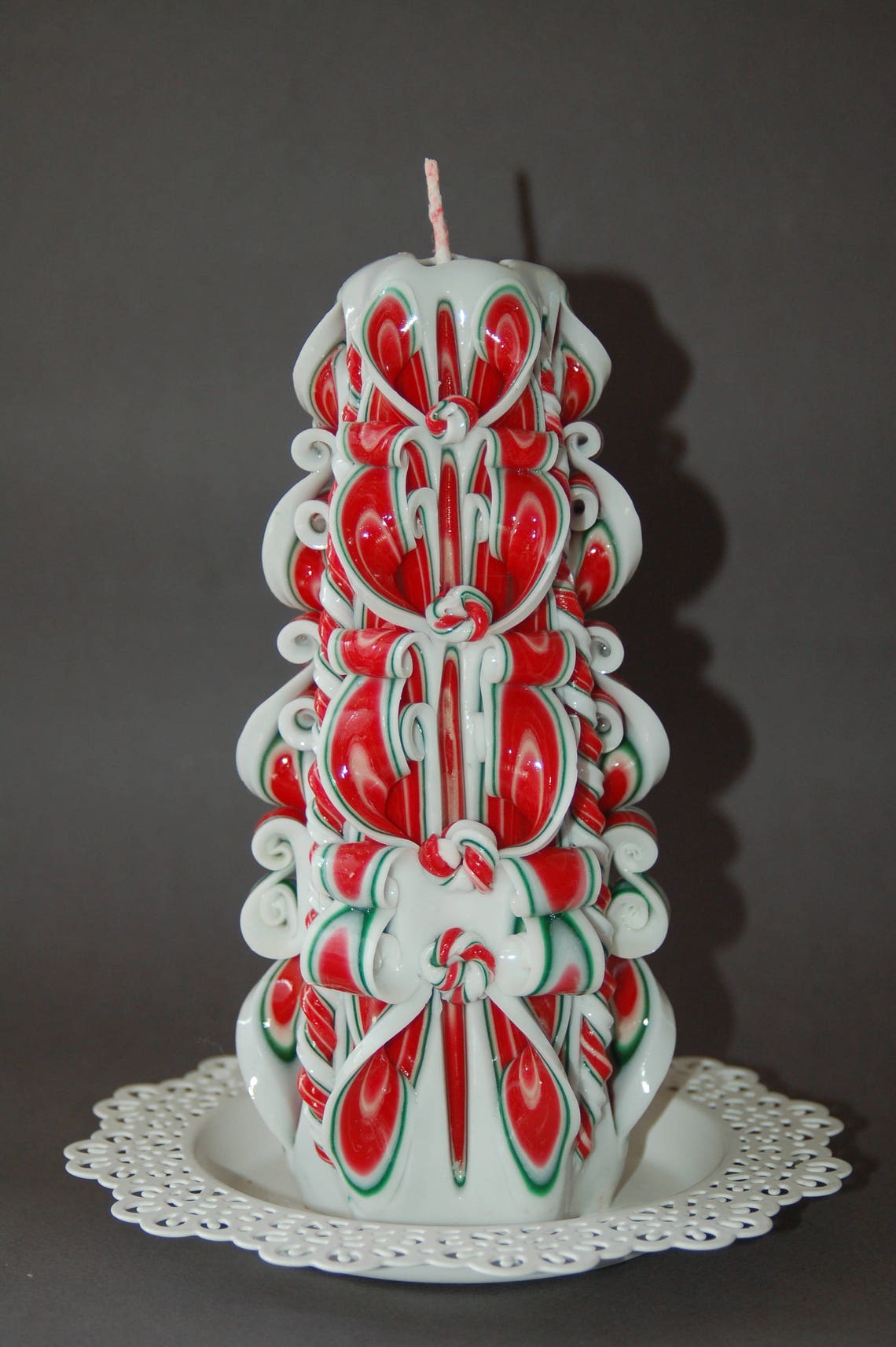 Red Green Christmas Candle Hand Carved Candles Christmas Etsy