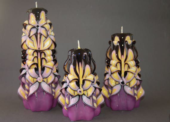 Carved Candles Romantic Art Candle Home Decor Black Pink Hand Etsy