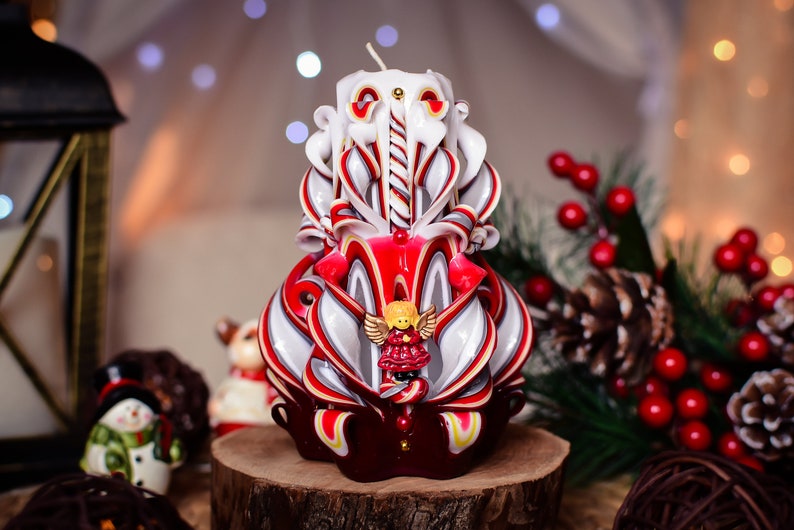 Christmas gift Carved candle with angel Christmas tree candle Etsy