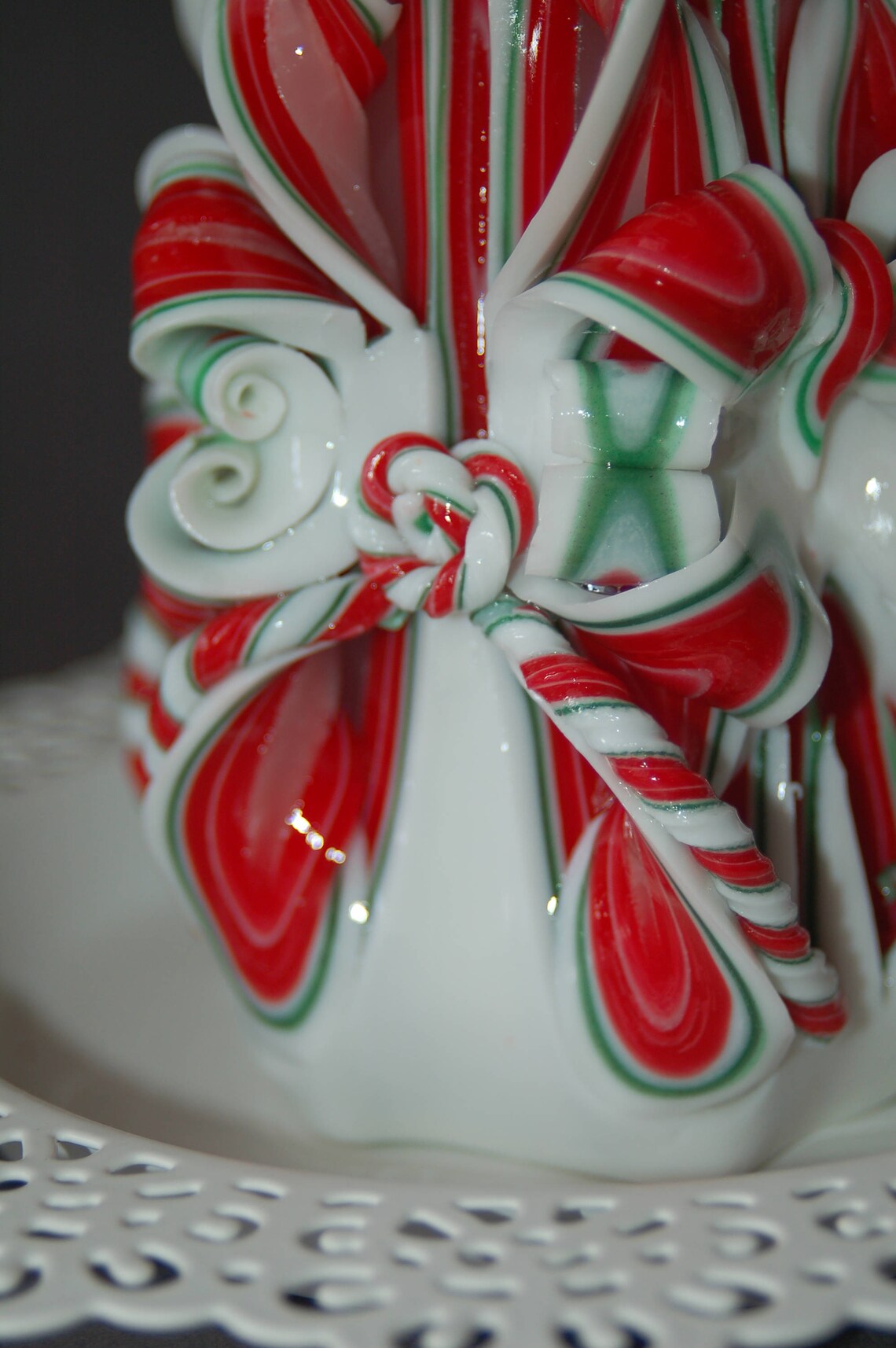 Red Green Christmas Candle Hand Carved Candles Christmas Etsy