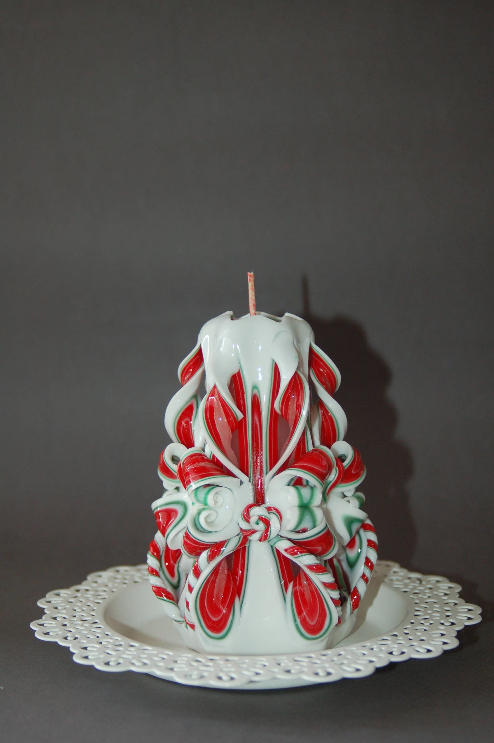 Red Green Christmas Candle Hand Carved Candles Christmas Etsy