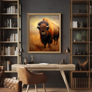 Vintage Buffalo Painting Art Print: Western Wildlife (Digital Download)