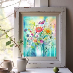Charmantes Wildblumen-Aquarell-Jpeg zum Herunterladen, Wunsch für Frühlings-Digitaldruck