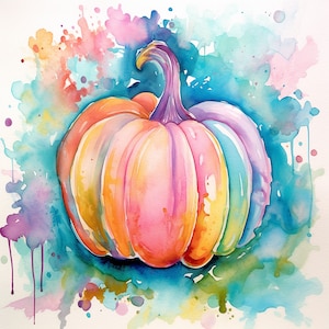 Digital File of a Whimsical Watercolor Pumpkin Design, Pastel Watercolor Pumpkin, Pumpkin PNG, JPEG