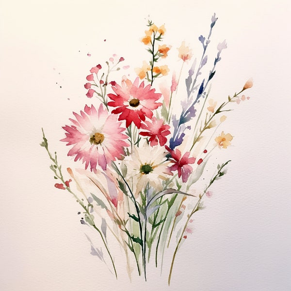 4 zachtroze delicate pastel Wildflower PNG-bestanden, digitale PNG-bestanden van roze aquarel Wildflower boeket, Wildflower aquarel Design PNG