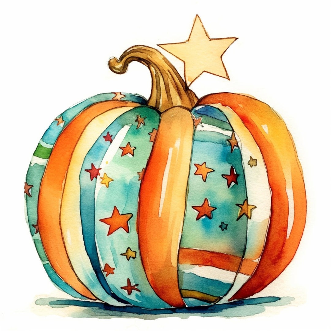 Stars and Stripes Pumpkin PNG Digital Files, 3 Whimsical Watercolor ...