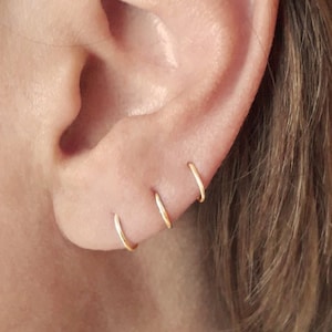 Set of Three Gold Hugger Earrings, Gold Earrings, Huggie Hoops, Helix Earrings, Minimal Earrings, Silver Sleepers, Cartilage Hoops, Hoop set
