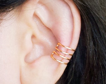 Gold Ear Cuff, 4 Ring Ear Cuff, Small Rings Ear Wrap, Multiple Ring Ear Cuff, Gold Fake Piercing, Cartilage Rings No piercing, Conch Ring