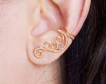 14K GOLD FILLED Ear Cuff, Swarovski Ear Cuff, Swirly Ear Wrap, Gold Ear Wrap, Bridal Ear Cuff, Boho Ear Cuff