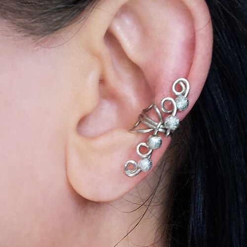 Silver Ear Cuff Glitter Silver Beads Large Ear Wrap Etsy
