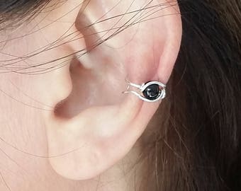 STERLING SILBER Ohrmanschette, schwarze Onyx Minimal Ohrmanschette, kleine Ohrmanschette, für immer Schmuck