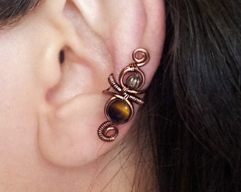 Ear cuff Antique Copper Tigers Eye Ear Wrap