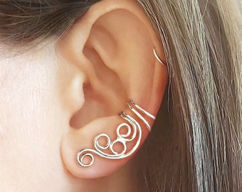 STERLING SILVER Ear Cuff, Silver Swirly Ear Cuff, Minimal Ear Wrap, Bridal Ear Cuff, Boho Ear Cuff, Cute Ear Cuff, Gift for her