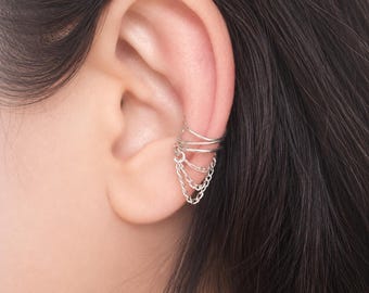 Silber Kette Ohrmanschette Zierliche Einzigartige Knorpel Wrap, kein Piercing Slip-On