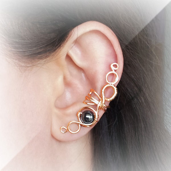 Gold Ear Cuff 24K Gold Plated Hematite Ear Wrap