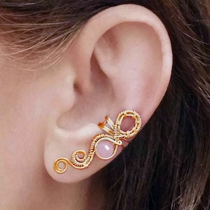 Infinity Bow Ear Cuff Wedding Gold Ear Cuff Gift for Her Earring Turquoise Ear Wrap Rose Quartz Ear Wrap