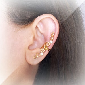 Gold Ear Cuff gold plated Ear Wrap Pearls